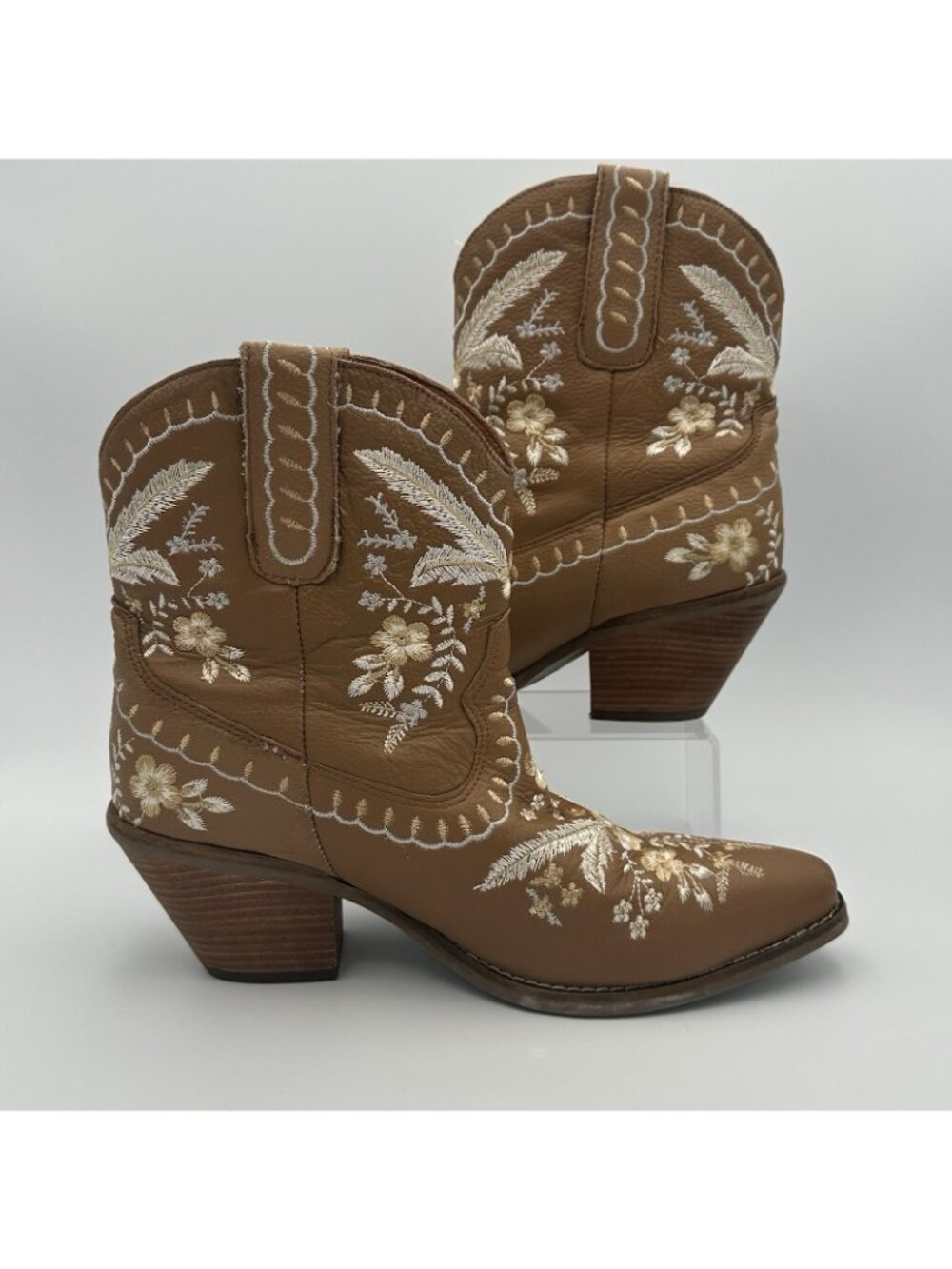 Dingo Primrose Boots Women’s Size 8.5 Brown Leather Floral Short Cowboy DI748 - Picture 5 of 14